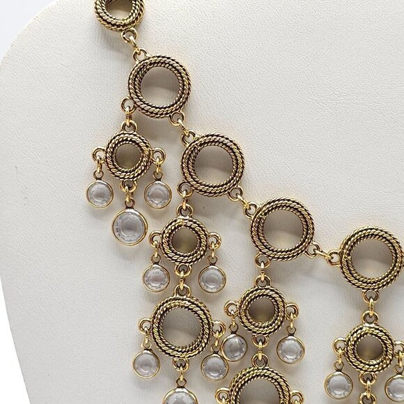 SHOW STOPPER VINTAGE GOLDETTE CLEAR GLASS CRYSTAL FESTOON BIB COLLAR NECKLACE - Picture 3 of 8